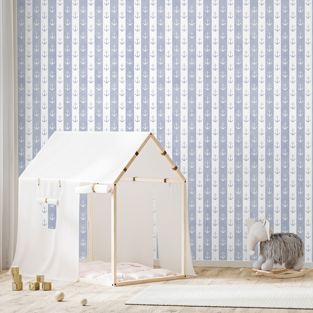 Blue White Anchor Wallpaper A075