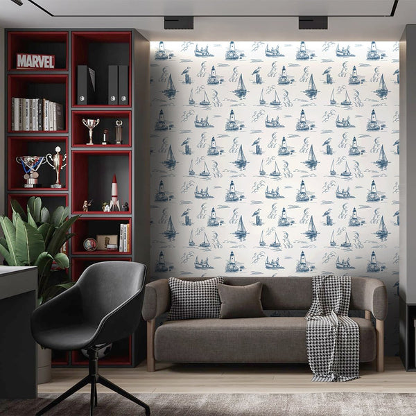 Blue Nautical Sketch Wallpaper A081 - CostaCover-Peel and stick Removable Wallpaper-abstract wallpaper