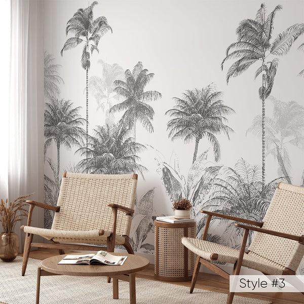 Vintage Jungle Palms Wall Mural CCM150 - CostaCover - Peel and stick Removable Wallpaper - abstract wallpaper - adhesive wallpaper - bathroom wallpaper