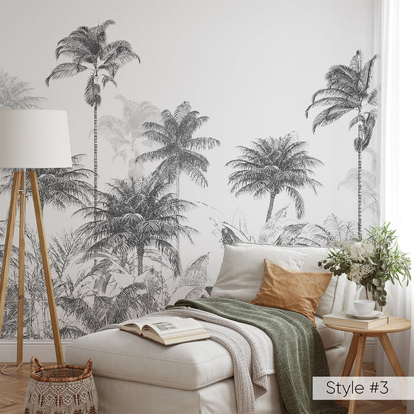 Vintage Jungle Palms Wall Mural CCM150 - CostaCover - Peel and stick Removable Wallpaper - abstract wallpaper - adhesive wallpaper - bathroom wallpaper