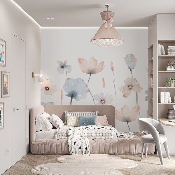 Colored Watercolor Flowers Wall Mural SM044 - CostaCover - Peel and stick Removable Wallpaper - accent wallpaper - adhesive wallpaper - baby bedroom