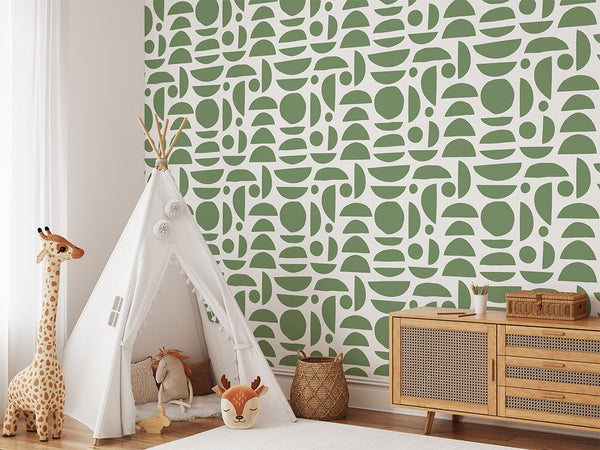 Green Boho Stones Wallpaper W029 - CostaCover - Peel and stick Removable Wallpaper - Abstract - abstract lines - abstract wall art