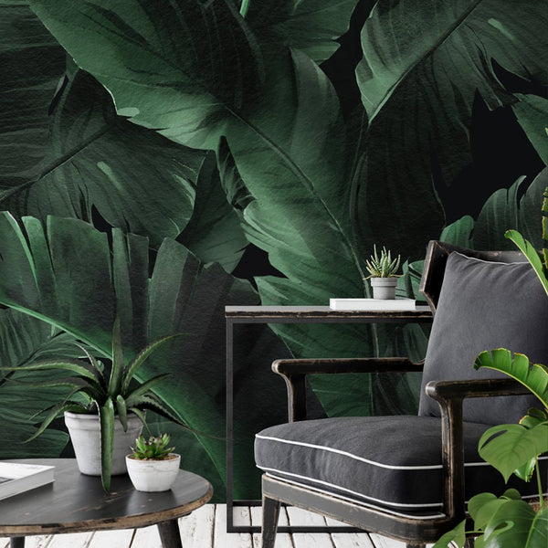 Dark Green Banana Leaves Wall Mural WM019 - CostaCover - Peel and stick Removable Wallpaper - banana leaves - Banana leaves wallpaper - bathroom wallpaper