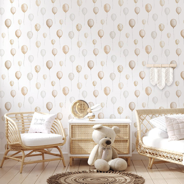 Beige Flying Balloon Wallpaper S106 - CostaCover - Peel and stick Removable Wallpaper - Abstract - abstract wall art - abstract wallpaper