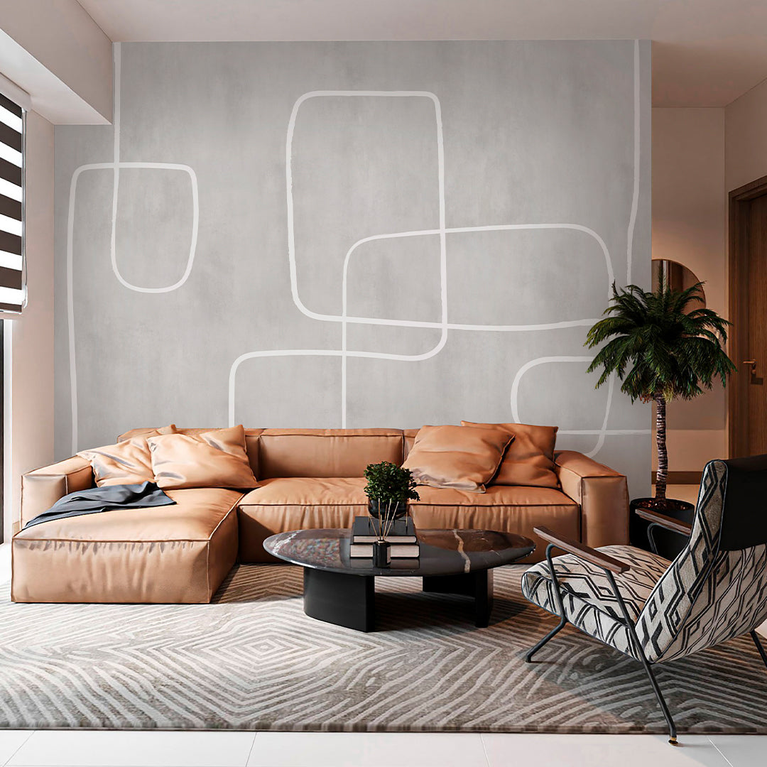 Gray Abstract Line Art Wall Mural AM175
