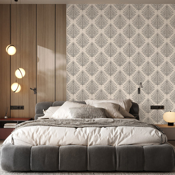 Beige Taupe Palm Leaves Wallpaper L052