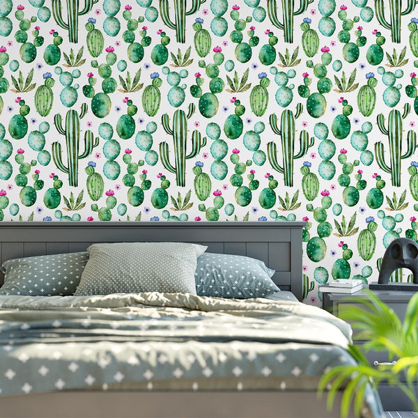 Watercolor Cactus Wallpaper CC209 - CostaCover - Peel and stick Removable Wallpaper - adhesive wallpaper - baby wall decor - bathroom wallpaper