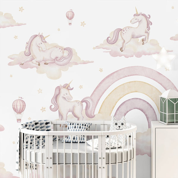 Unicorns & Rainbow Wall Mural AM134 - CostaCover-Peel and stick Removable Wallpaper-accent wallpaper-adhesive wallpaper-baby bedroom