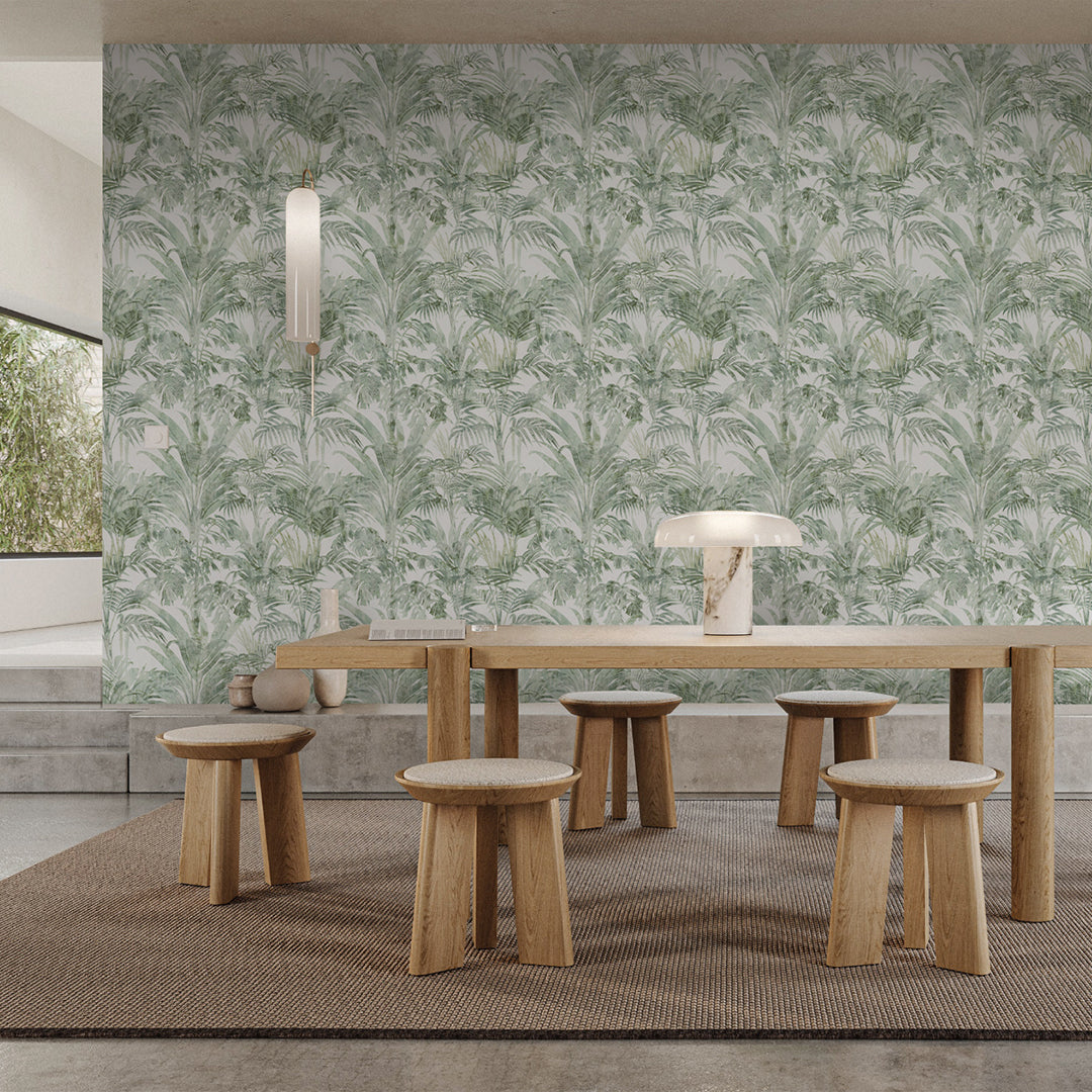 Sage Green Palm Leaf Wallpaper A123