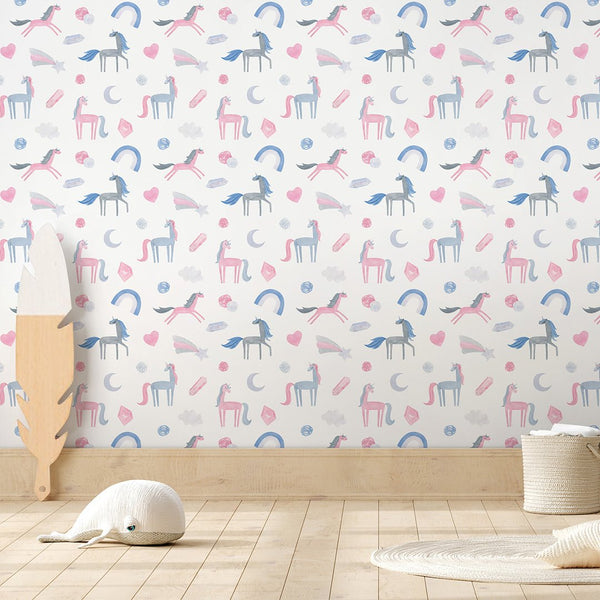 Hand-drawn Unicorn Wallpaper A056 - CostaCover-Peel and stick Removable Wallpaper-accent wallpaper-adhesive wallpaper-baby bedroom