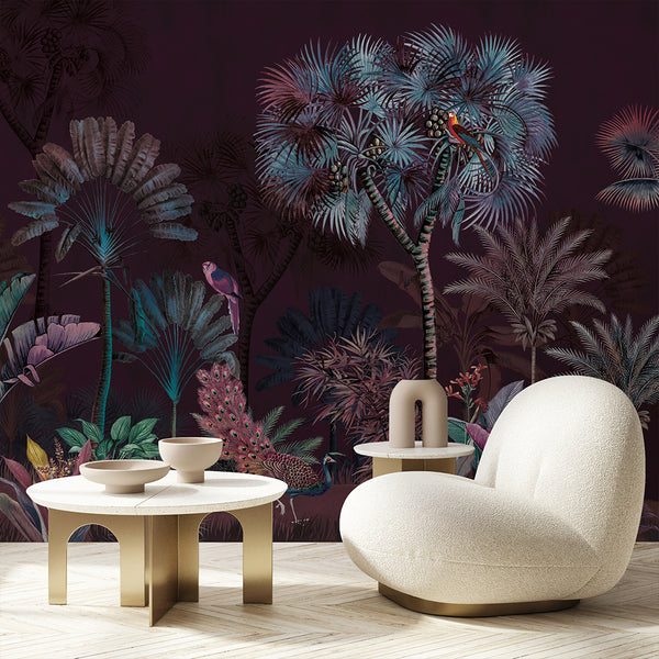 Dark Purple Tropical Jungle Wall Mural AM181