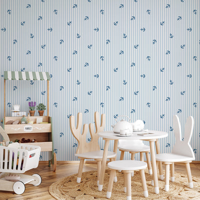 Blue Stripes & Sailboats Wallpaper A074