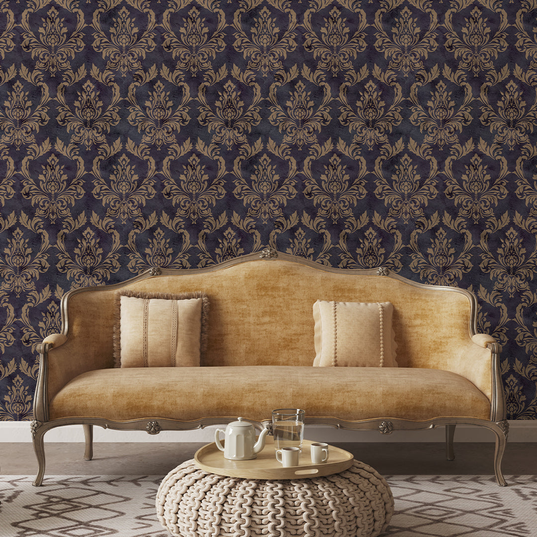 Vintage Dark Damask Wallpaper A026