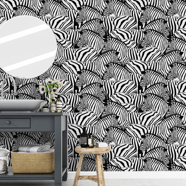 Black & White Zebras Wallpaper CC095 - CostaCover - Peel and stick Removable Wallpaper - Abstract - abstract wallpaper - adhesive wallpaper