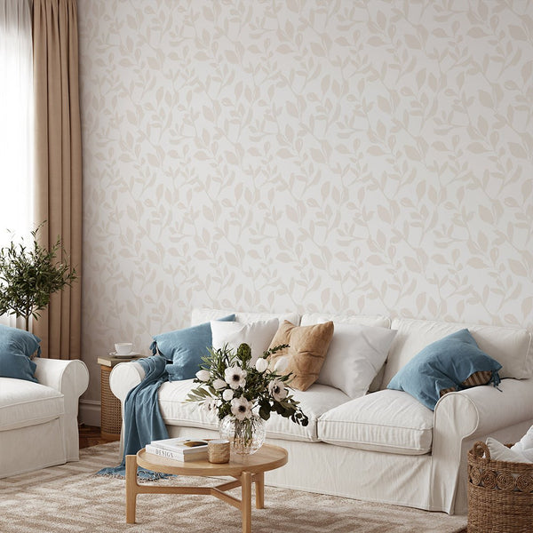 Neutral Beige Floral Grasscloth Wallpaper CG029 - CostaCover - abstract floral - abstract wallpaper - baby bedroom