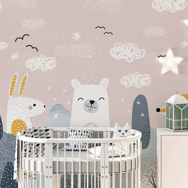 Pink Blue Cute Animal Wall Mural AM110 - CostaCover - Peel and stick Removable Wallpaper - accent wallpaper - adhesive wallpaper - animal print