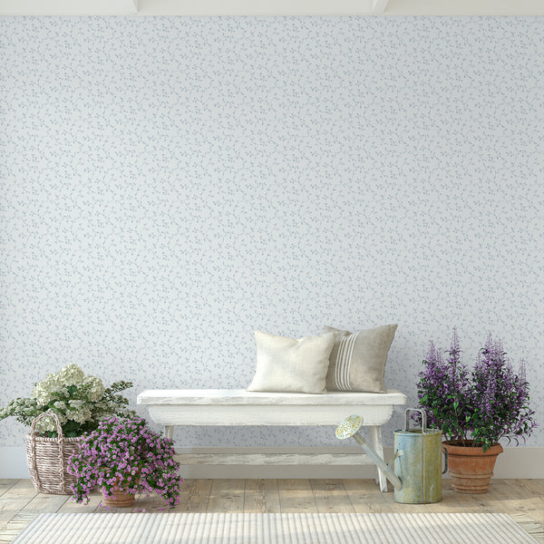 Dusty Blue Floral Vine Wallpaper L113