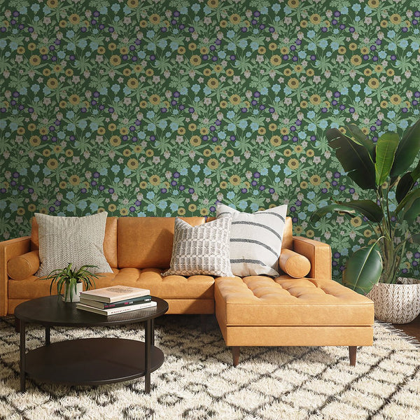 Colorful Wildflowers by Morris Wallpaper W128 - CostaCover - Peel and stick Removable Wallpaper - abstract floral - abstract wallpaper - accent wallpaper
