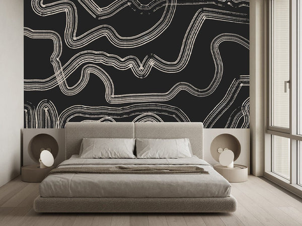 Black & Beige Brush Lines Wall Mural AM014 - CostaCover - Peel and stick Removable Wallpaper - about walls - Abstract - abstract arches