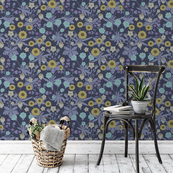 Purple Wildflowers by Morris Wallpaper W130 - CostaCover - Peel and stick Removable Wallpaper - abstract floral - abstract wallpaper - accent wallpaper