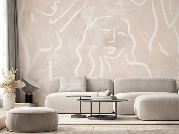 Beige Body Line Wall Mural AM015 - CostaCover - Peel and stick Removable Wallpaper - about walls - Abstract - Abstract Beige Gold Stripes Waves Removable Wallpaper near me