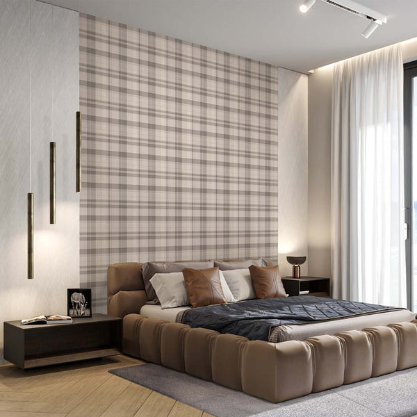 Beige Brown Plaid Wallpaper S006 - CostaCover - Peel and stick Removable Wallpaper - abstract wallpaper - accent wallpaper - adhesive wallpaper