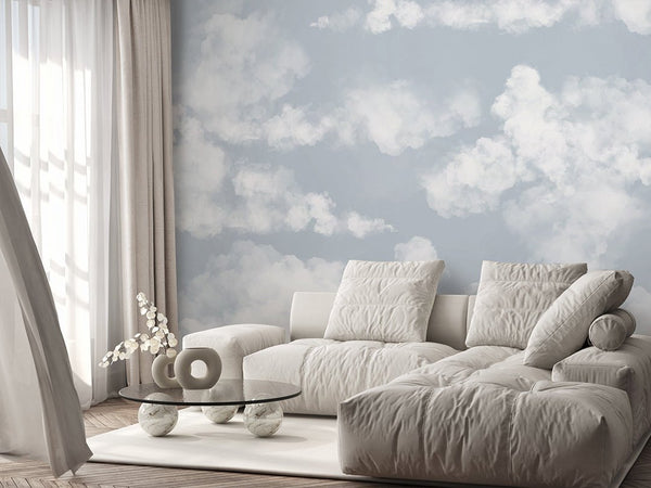 Pastel Blue Sky & Clouds Wall Mural AM020 - CostaCover - Peel and stick Removable Wallpaper - about walls - abstract wallpaper - accent wallpaper
