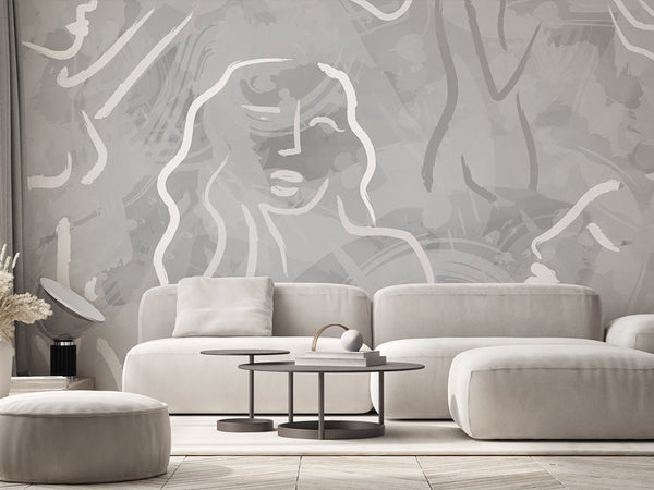 Gray & White Body Line Wall Mural AM017 - CostaCover - Peel and stick Removable Wallpaper - about walls - Abstract - abstract arches