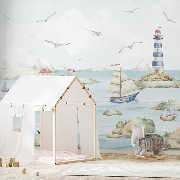 Blue Green Nautical Wall Mural AM150 - CostaCover-Peel and stick Removable Wallpaper-abstract wall art-accent wallpaper-adhesive wallpaper