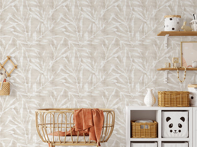 Nude Palm Leaves Grasscloth Wallpaper CG016