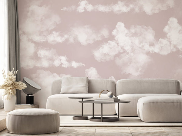 Pastel Pink Sky & Clouds Wall Mural AM022 - CostaCover - Peel and stick Removable Wallpaper - about walls - Abstract - abstract lines