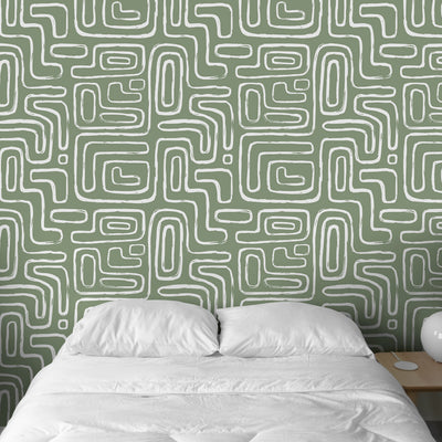 Olive Boho Line Wallpaper W009