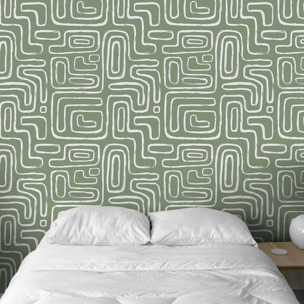 Olive Boho Line Wallpaper W009 - CostaCover - Peel and stick Removable Wallpaper - Abstract - abstract lines - abstract wall art
