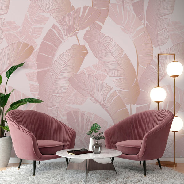 Pink Banana Leaves Wall Mural CCM122 - CostaCover - Peel and stick Removable Wallpaper - adhesive wallpaper - banana leaves - Banana leaves wallpaper