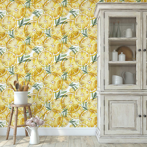 Watercolor Yellow Lemons Wallpaper CC232 - CostaCover-Peel and stick Removable Wallpaper---