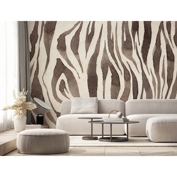 Beige Brown Zebra Texture Wall Mural AM119 - CostaCover - Peel and stick Removable Wallpaper - Abstract - abstract lines - abstract mural