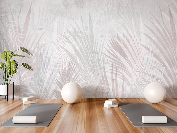 Pastel Gray Palm Leaf Wall Mural WM084 - CostaCover - Peel and stick Removable Wallpaper - accent wallpaper - adhesive wallpaper - banana leaves