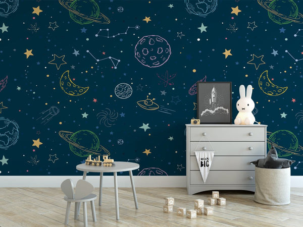 Сolorful Cosmic Space Wallpaper W061 - CostaCover - Peel and stick Removable Wallpaper - abstract wall art - abstract wallpaper - adhesive wallpaper