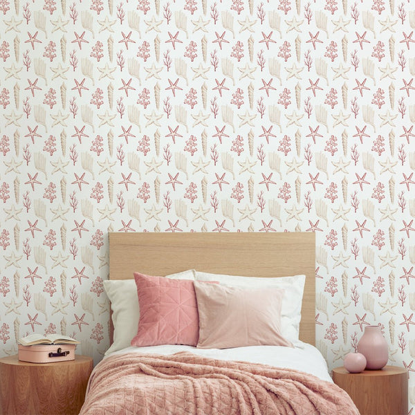 Pink Beige Sea World Wallpaper W069 - CostaCover - Peel and stick Removable Wallpaper - abstract wallpaper - accent wallpaper - adhesive wallpaper
