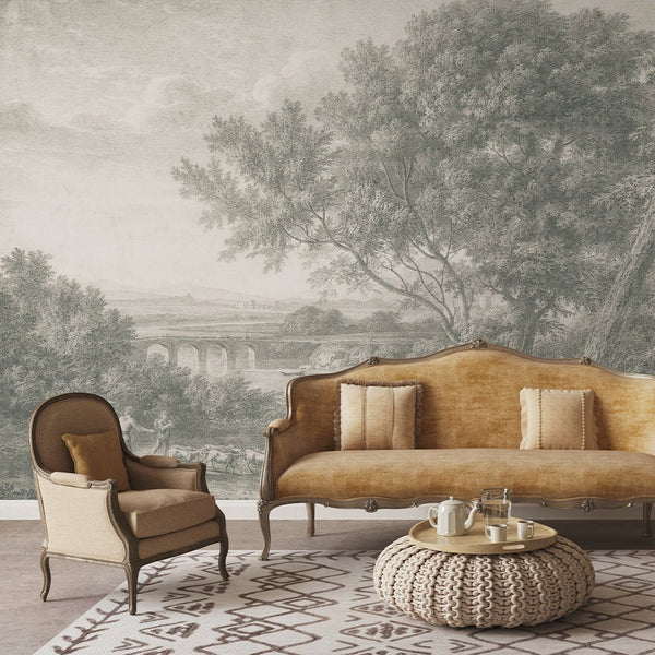 Gray Vintage Landscape Wall Mural AM084 - CostaCover - Peel and stick Removable Wallpaper - 3d wall painting - about walls - abstract forest