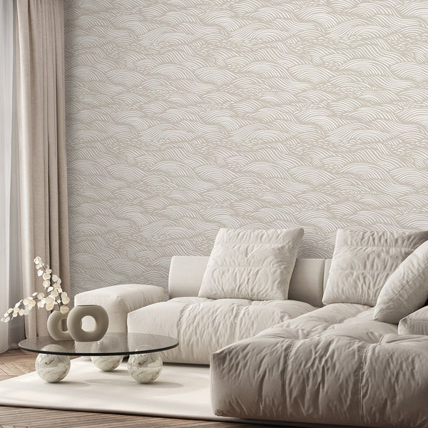 Beige Waves Japandi Wallpaper A096 - CostaCover-Peel and stick Removable Wallpaper-about walls-abstract wall art-abstract wallpaper
