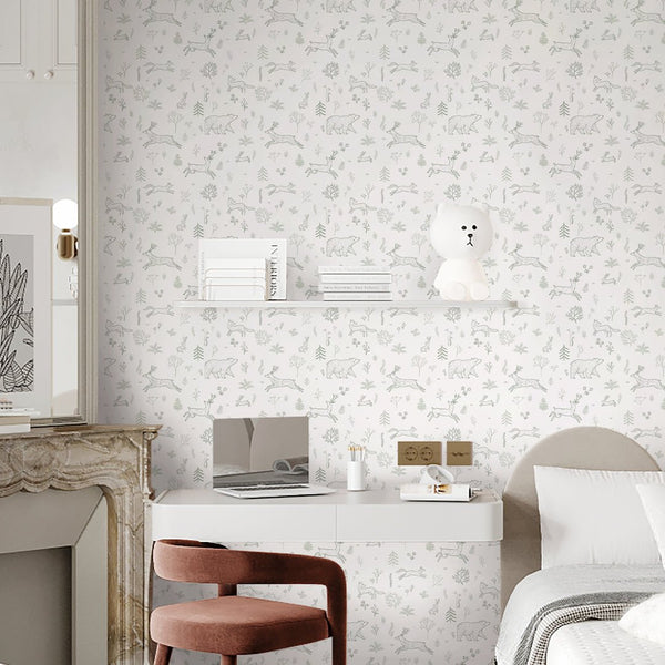 Green Forest Animals Wallpaper S036 - CostaCover - Peel and stick Removable Wallpaper - Abstract - abstract forest - abstract lines