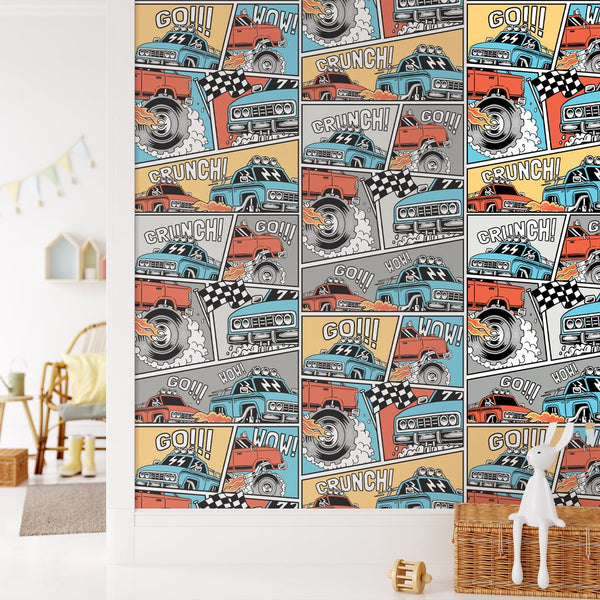 Racing Monster Truck Cars Wallpaper CC317 - CostaCover - Peel and stick Removable Wallpaper - Abstract - abstract lines - abstract mural