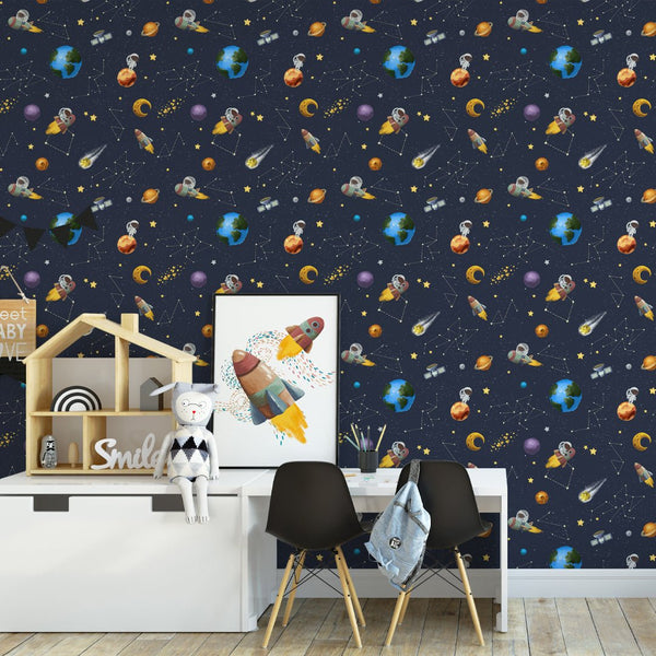 Dark Blue Space Wallpaper W078 - CostaCover - Peel and stick Removable Wallpaper - abstract wall art - abstract wallpaper - accent wallpaper