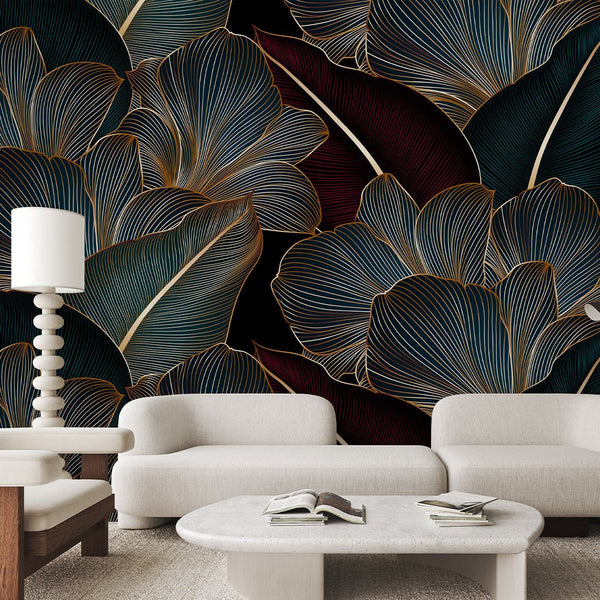 Dark Red Green Floral Wall Mural CCM180 - CostaCover - Peel and stick Removable Wallpaper - Abstract - abstract arches - abstract floral