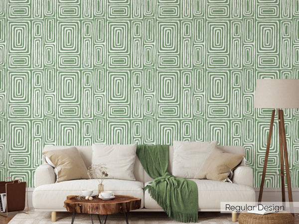 Green Hazelnut Maze Wallpaper W037 - CostaCover - Peel and stick Removable Wallpaper - Abstract - abstract lines - abstract wall art