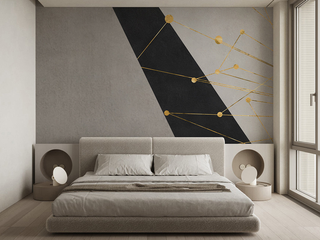 Gray Black Shapes & Gold Wall Mural AM049