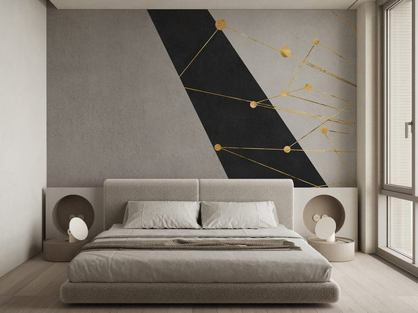 Gray Black Shapes & Gold Wall Mural AM049 - CostaCover - Peel and stick Removable Wallpaper - about walls - Abstract - abstract lines