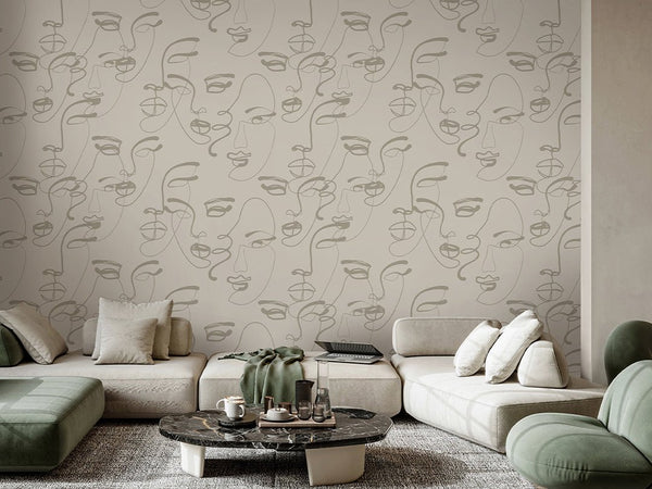 Beige Female Faces Wallpaper A008 - CostaCover - Peel and stick Removable Wallpaper - about walls - Abstract - abstract arches