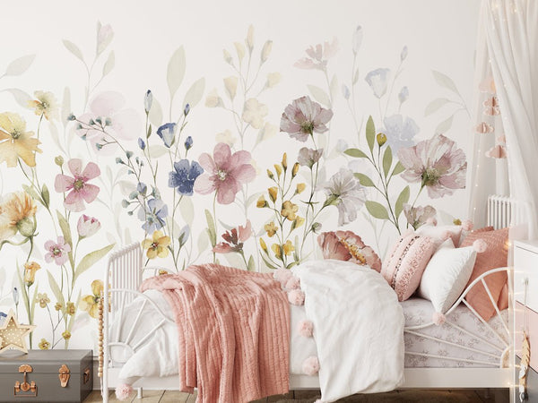 Colorful Wildflower Wall Mural WM053 - CostaCover - Peel and stick Removable Wallpaper - abstract floral - accent wallpaper - adhesive wallpaper